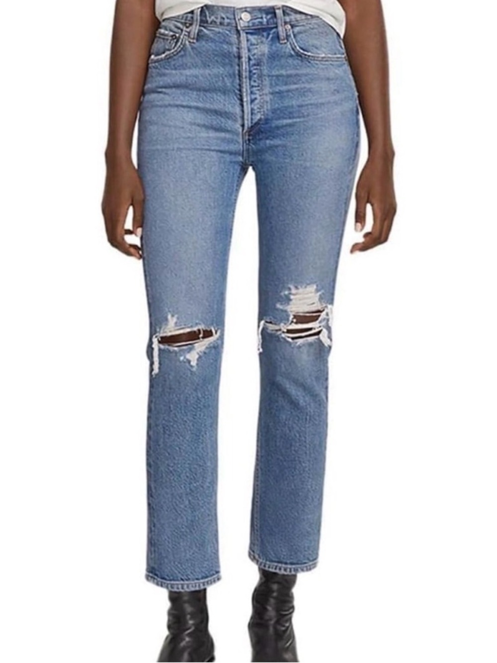 Agolde Riley High Rise Distressed Jeans Blue Size 30